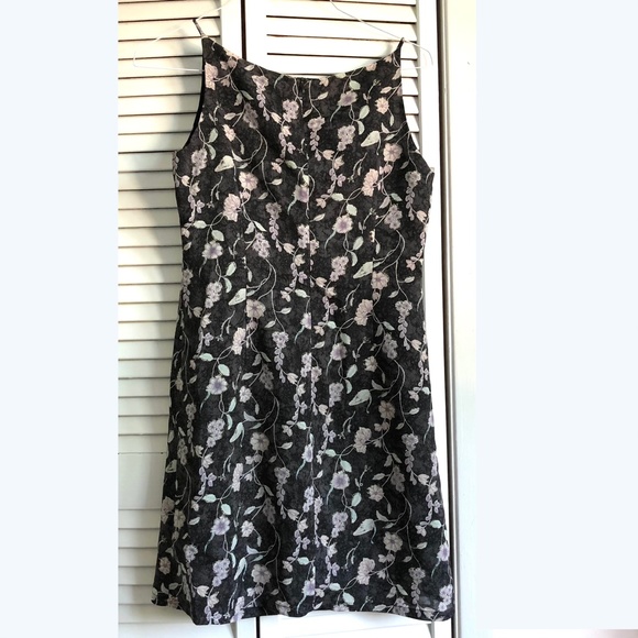 Vintage A-Line Fully Lined Zip Closure Strap Boat Neck Floral Dart Work Dress S - Picture 2 of 4